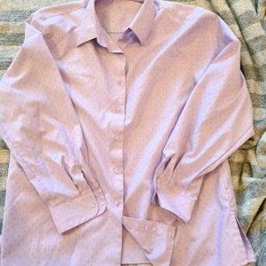 Foxcroft Polka Dot Button Down Dress Shirt Top Non-Iron Light Purple 16